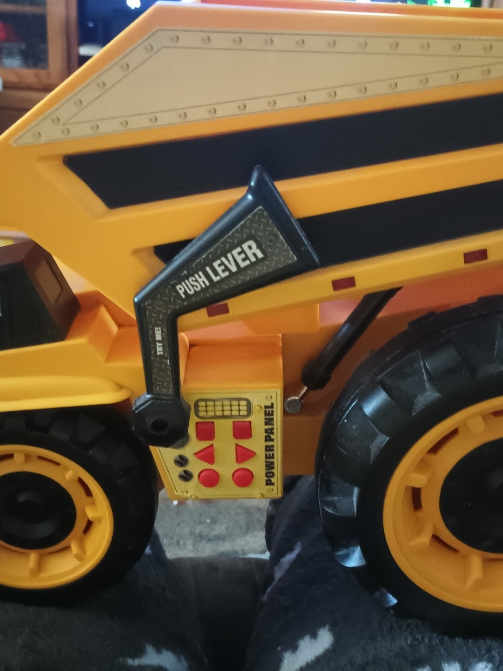 Yellow Kids Dump Truck Toy with Push Lever and Power Panel Controls